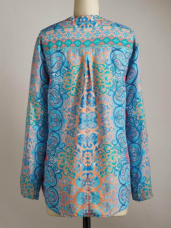 Bohemia Printed V-neck Long Sleeves Blouse&shirt