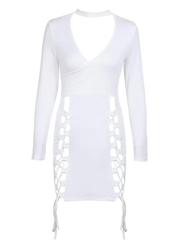 Vintage Bandage Solid Wrap Halterneck Midi Dresses