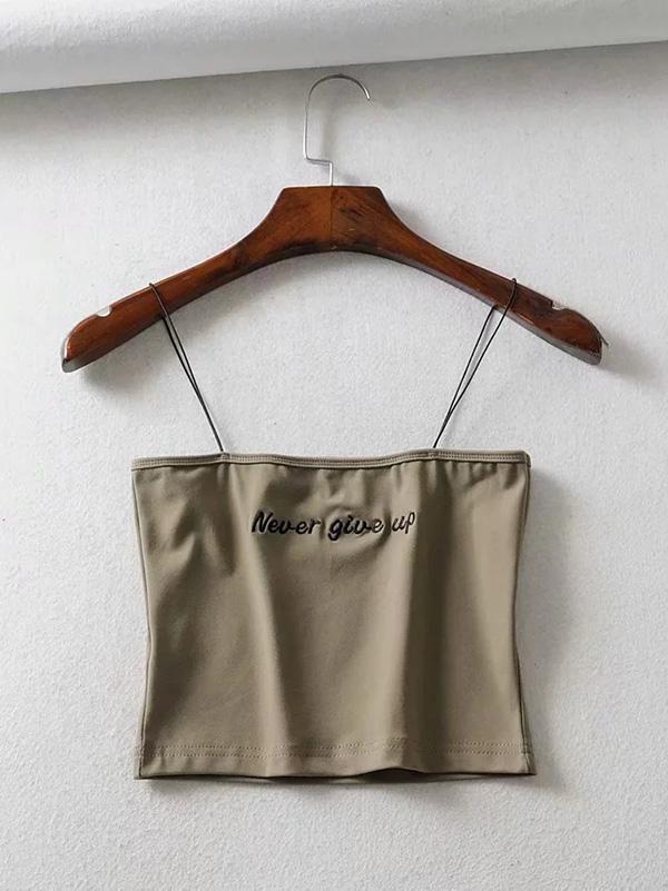 Letter Printed Thin Elastics Spaghetti-neck Tank
