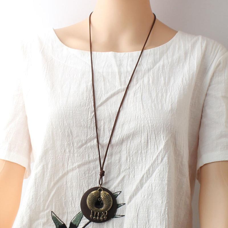 Buykud Alloy Two Fish Five Bells Simple Fashion Necklace