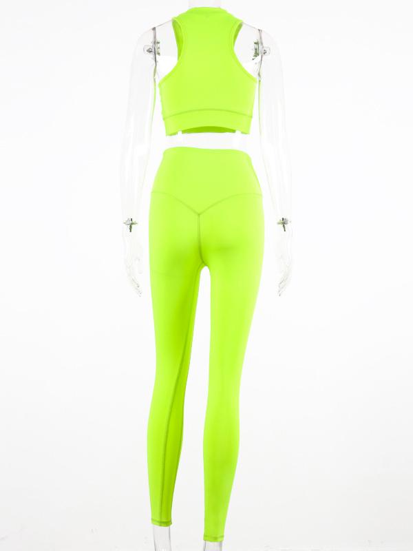 Sleeveless Tanks And Wide Wasitband Leggings Yoga Suits