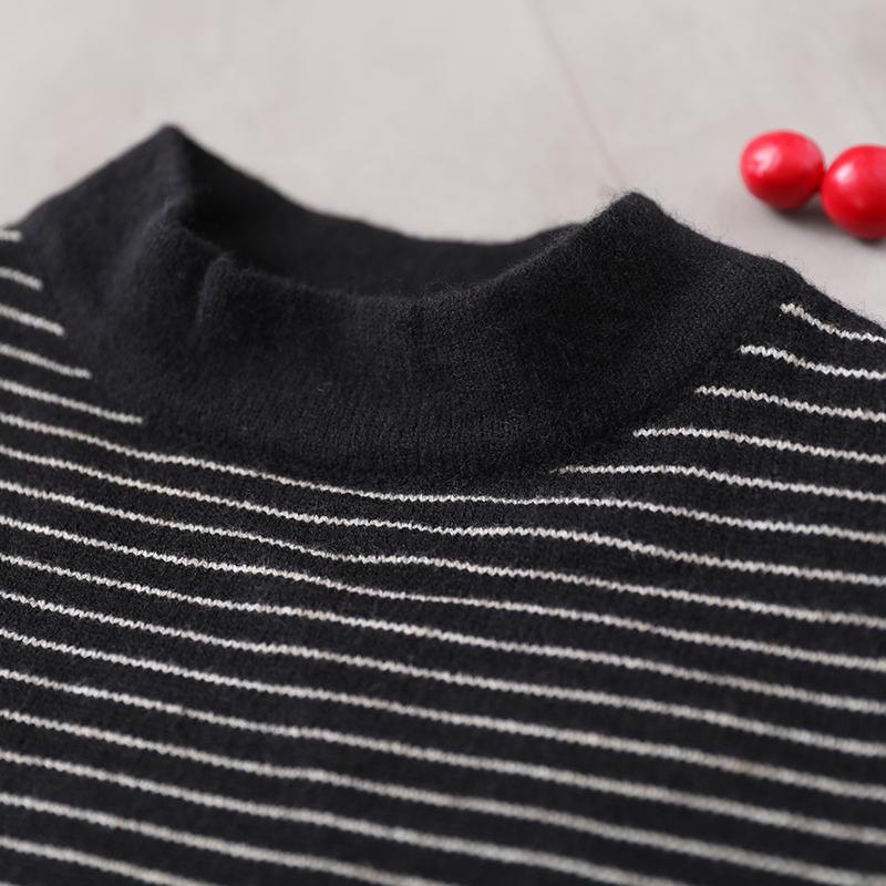 Buykud Loose Literary Half-high Collar Striped Knitted Shirt