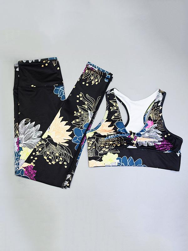 Flower Printed Sports Bra And Leggings Yoga Suits