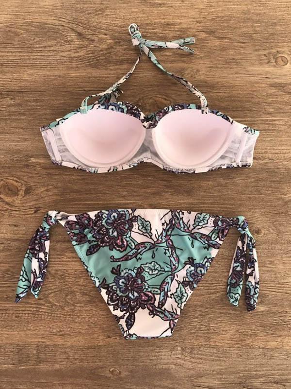 Printed Knot Side Bottom Bikinis Swimwear