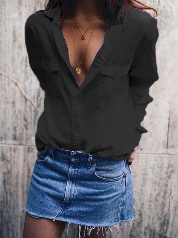 Loose Lapel Collar Blouses&Shirt Top