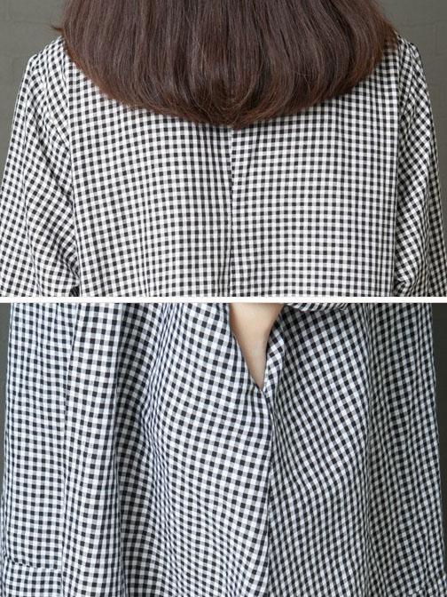 Loose Plaid Round-neck Long Sleeves Dress