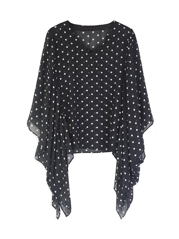 Original Loose Chiffon Polka-Dot Irregular Shirt Top