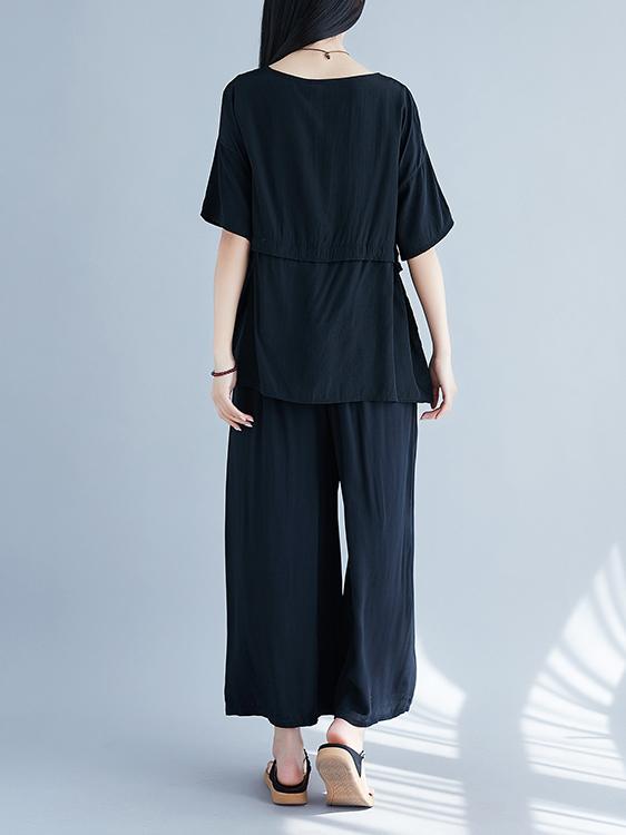 Plus Size Loose Solid Wide-leg Two-piece Suits