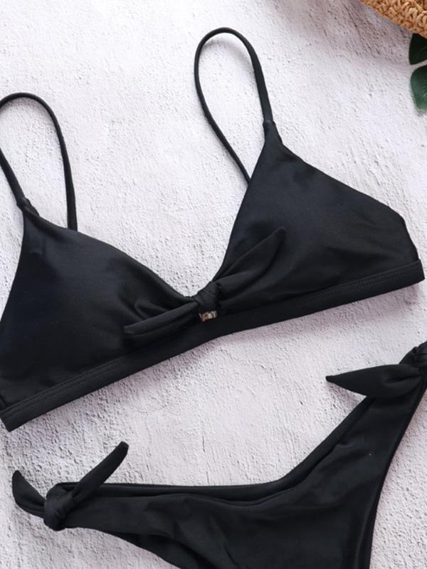 Plaid Bow-embellished Empire Bikinis Swimwear