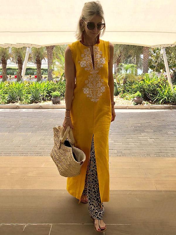 V-neck Sleeveless Split-front Maxi Dress