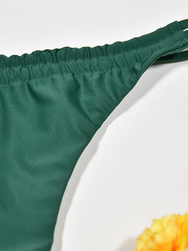 Flower Printed Top With Solid Panty Bikini Set