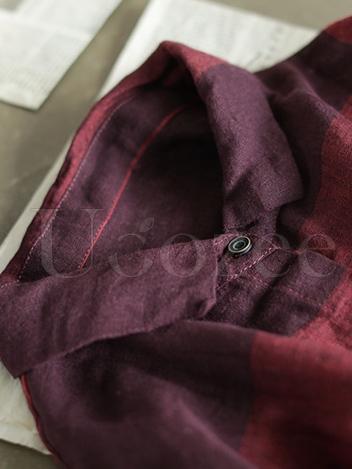 Retro Linen Plaid Long Shirt