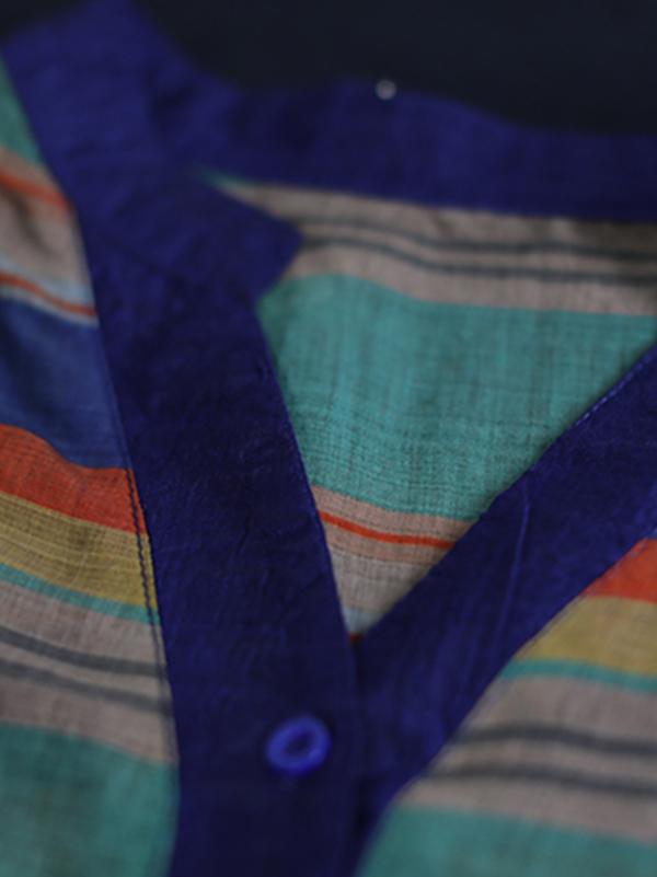 Office Loose V-neck Striped Blouse