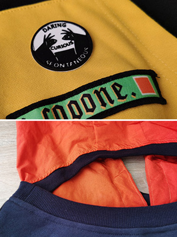 Original Split-Joint Contrast Color Letter Printed Batwing Sleeve Drawstring Hoodies