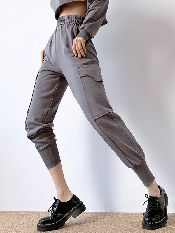 Casual Solid Color Pockets Athletic Pants
