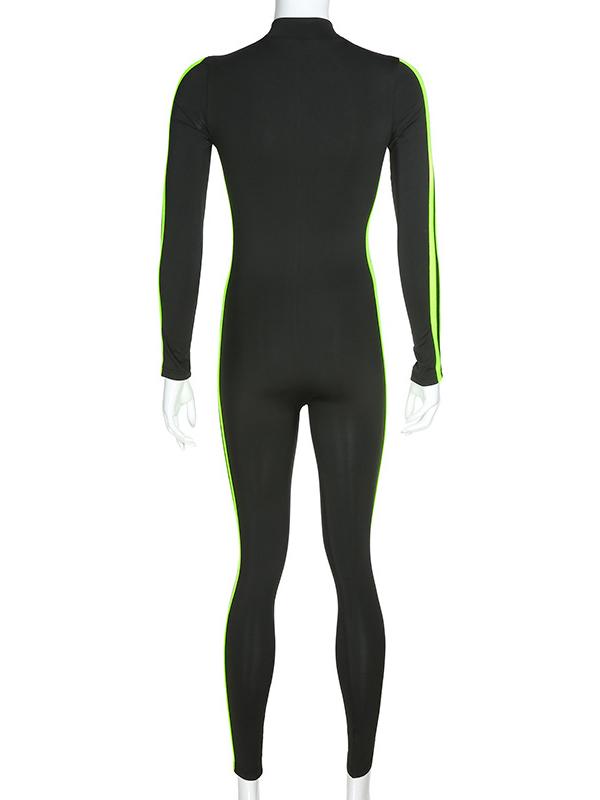 Long Sleeve Contrast Trim Jumpsuits