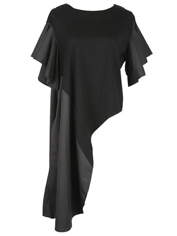 Oversize Asymmetric Falbala Split-joint T-Shirt