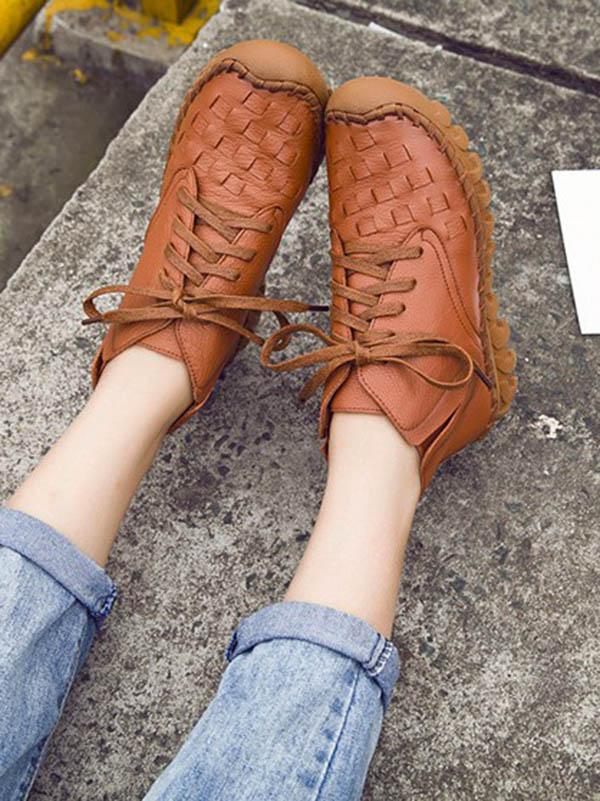 Solid Color Leather Bandage Booties