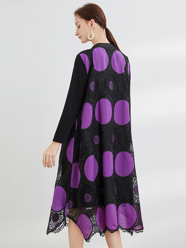 Original Vintage Hollow Lace Embroidered Polka-Dot Midi Dress