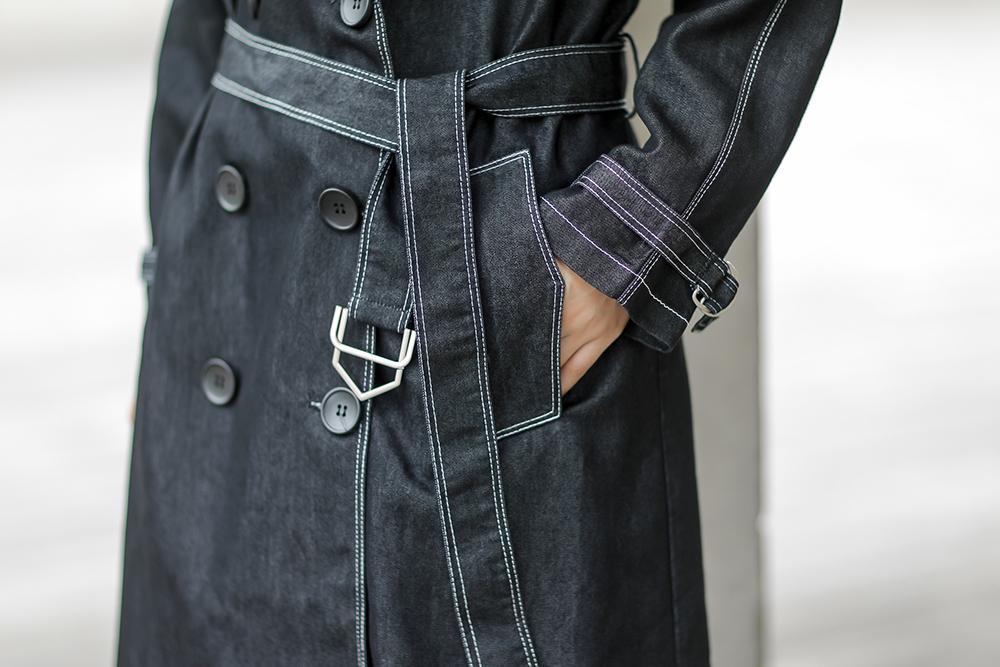 Cotton Solid Sashes Casual Office Lady Denim Coat