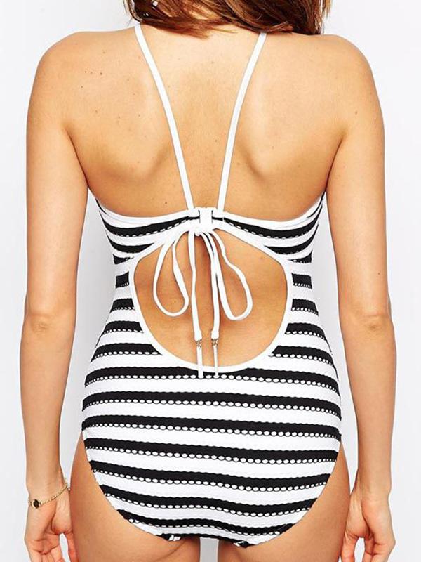 Sexy Black And White Striped One-piece Swimsuit