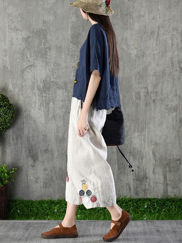 Vintage Asymmetric Embroidered Solid Shirt