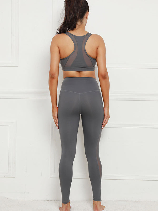 Solid Mesh Bra & Legging Gym Suits