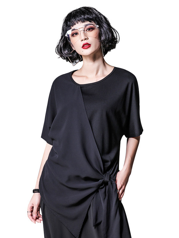 Asymmetrical Loose Round-Neck Modal And Chiffon T-Shirts Tops