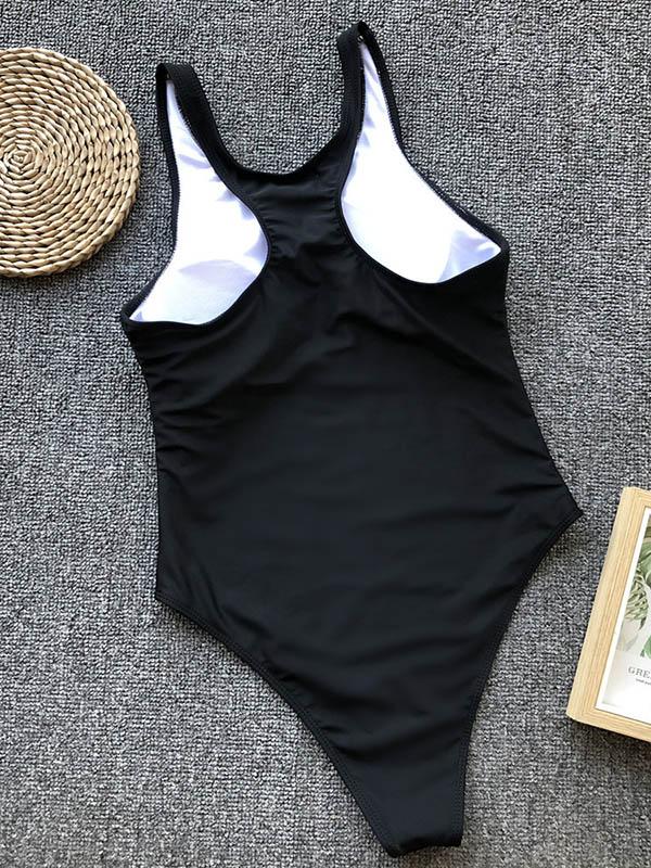 Metal Rings Black One-piece Swimwear