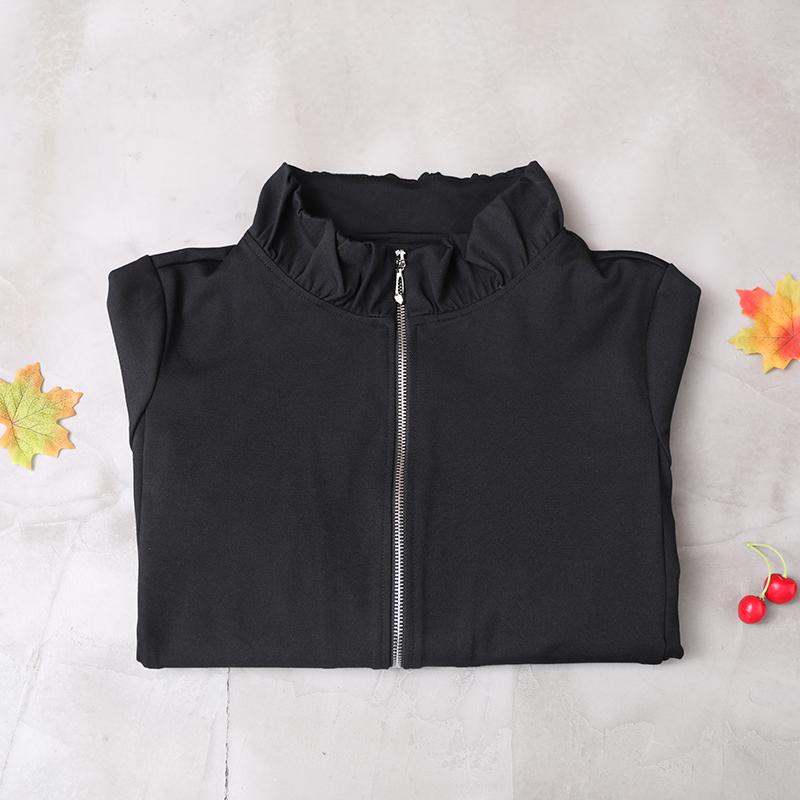 Buykud Ruffled Collar Irregular Casual Solid Color Coat