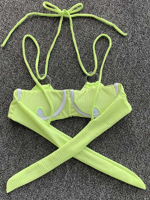 Solid Color Bandage Bikini Swimsuit