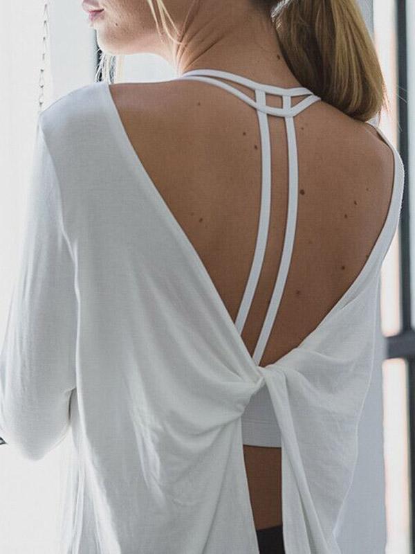 Solid Backless Loose Yoga Tee