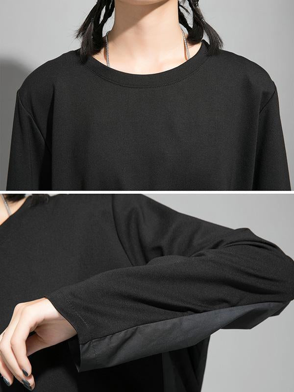 Simple Irregularity Round-Neck T-Shirts Tops