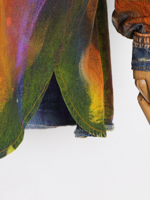 Fashion Denim Tie-Dyed Long Sleeves Buttoned Outerwear