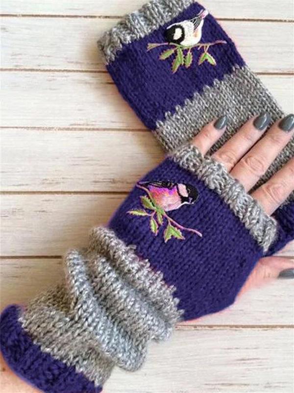 Knitting Embroidered Half Finger Gloves Accessories