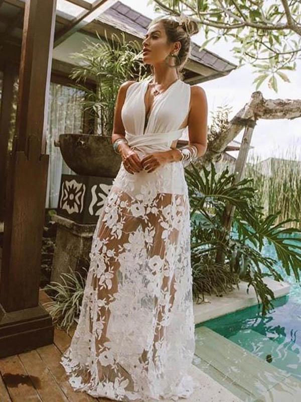 Sexy Lace Deep V-neck Maxi Dresses