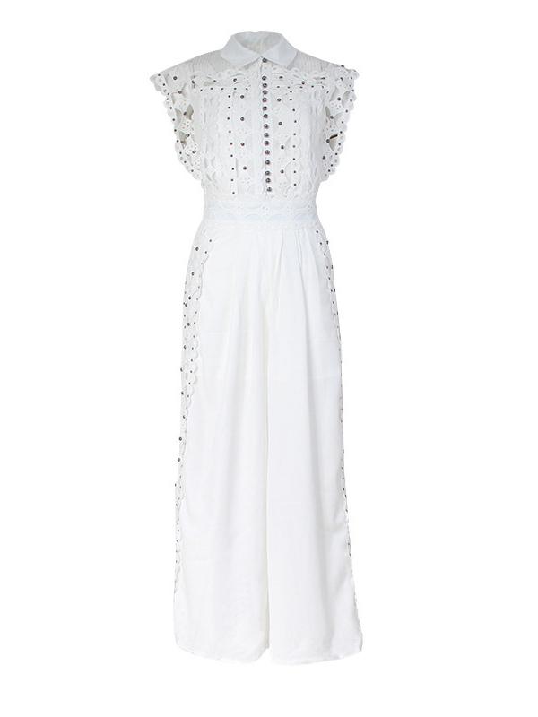 Casual Rivet holes Sleeveless Wide Leg Chic Jumpsuits