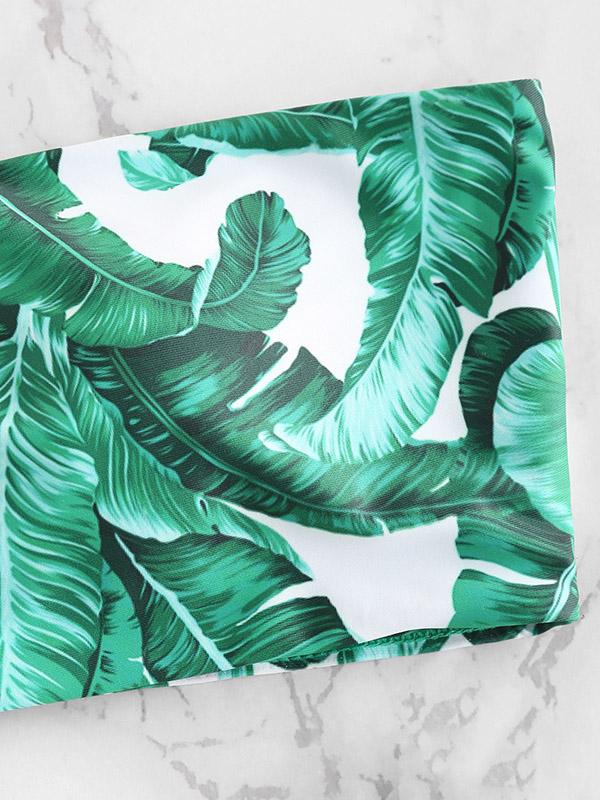 Fahshion Bandeau Leaves Printed Bikinis Swimwear