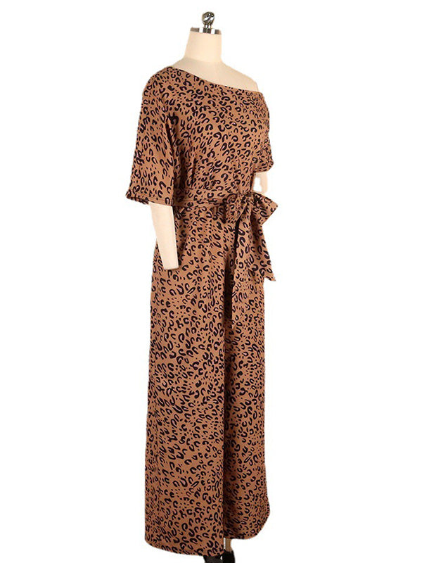 Original Leopard Tied Round-Neck Sloping Shoulder Jumpsuits