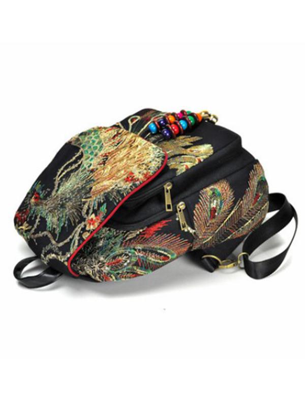 Peacock Embroidered Canvas Women's Backpack