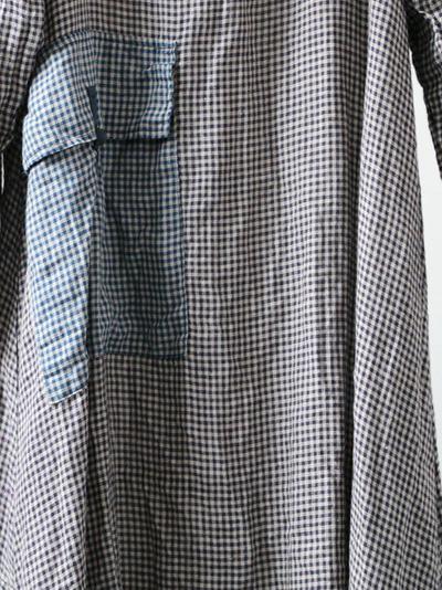 LOOSE VINTAGE LINEN PLAID ROUND-NECK LONG DRESS