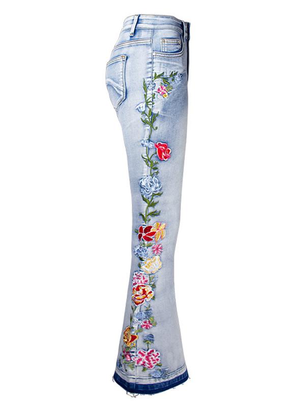 Fashion Embroidered Jean Pants Bottoms