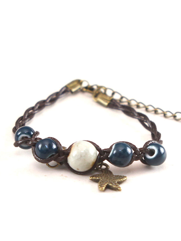 Original Handmade 4 Colors Ceramic Beads Alloy Starfish Bracelet