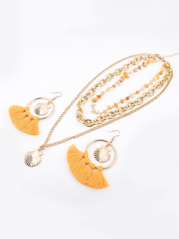 Shell Tassel Earring And Necklace Accessories