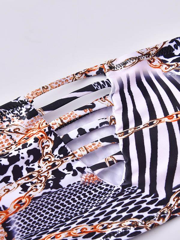 Snake-Print Hollow Split Bikini Swimsuit