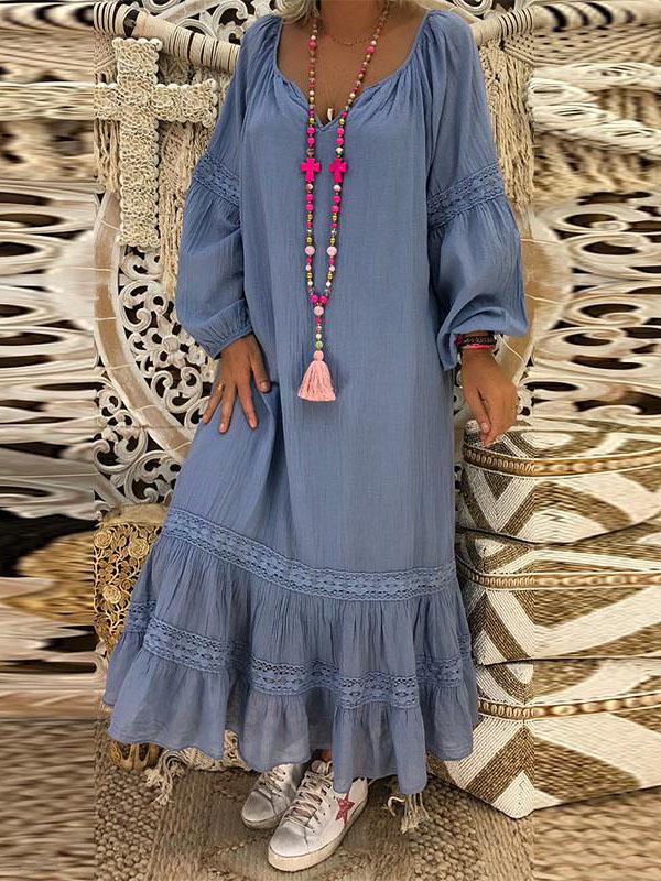 Long Sleeves Lace Loose Maxi Dress