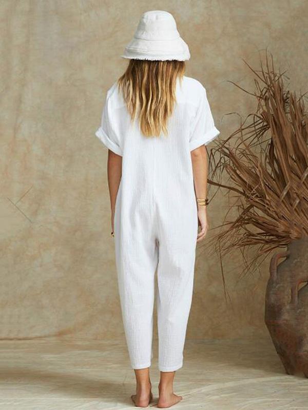 4 Colors Short Sleeves Loose Long Jumpsuits