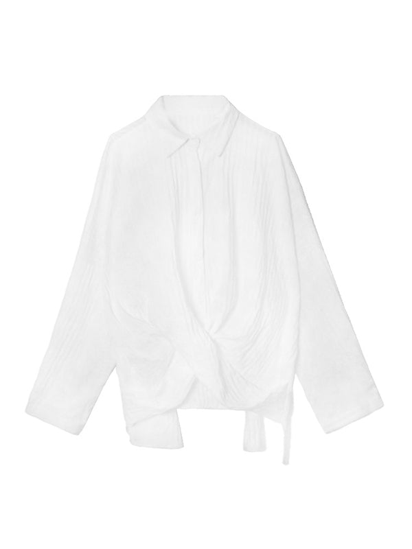 Casual Irregular Solid Color Buttoned Lapel Collar Long Sleeves Blouse