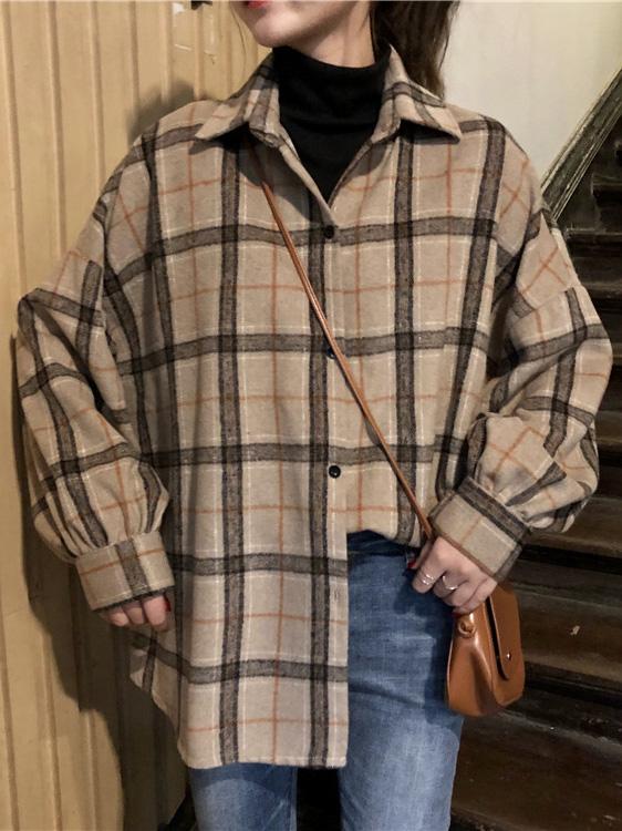 Fashion Loose Vintage Plaid Blouse Top