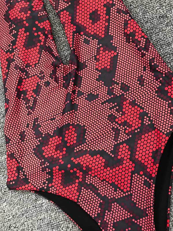 Snakeskin Printed Backless One-piece Swimsuit